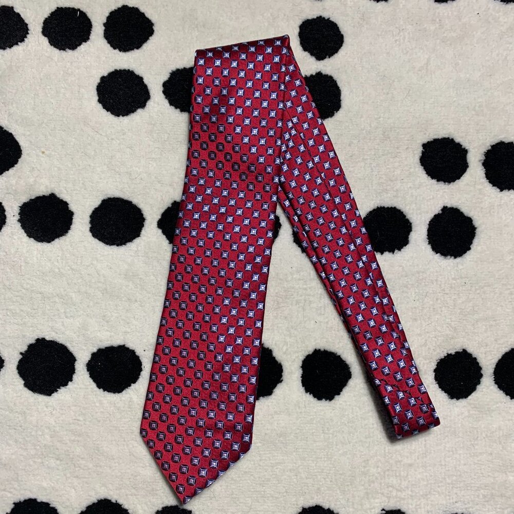 Donald J Trump Tie Signature Collection Mens Red Blue Geometric Print 100% Silk